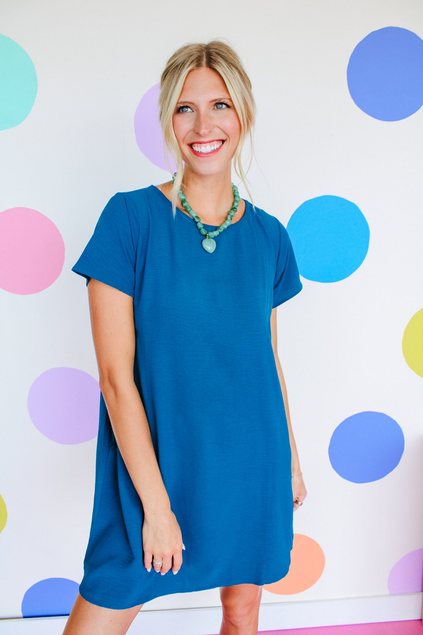 Minnie Round Neck Shift Dress - Sea Green