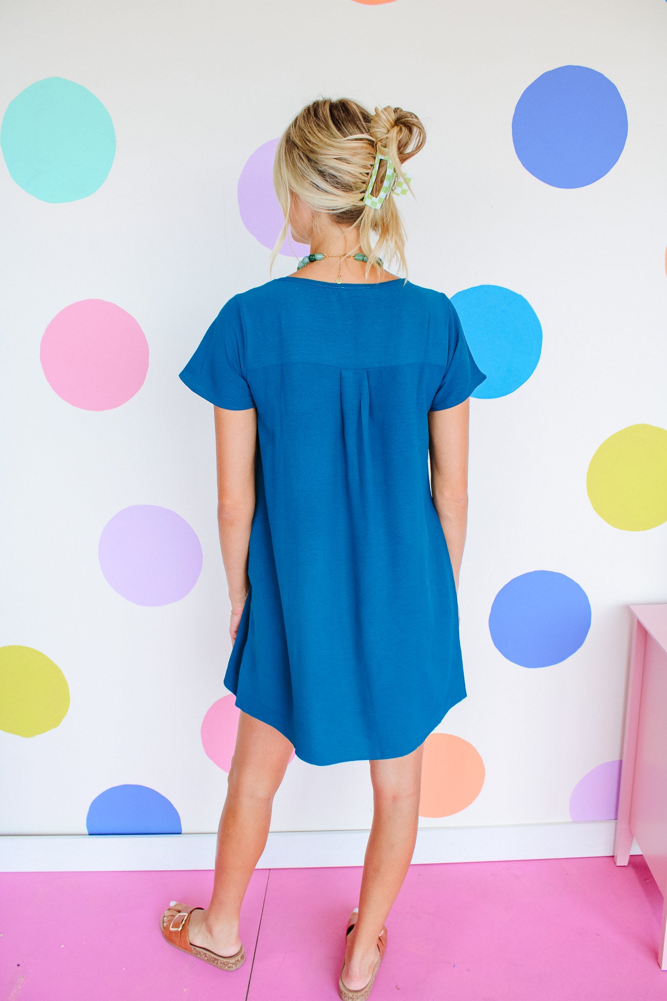 Minnie Round Neck Shift Dress - Sea Green
