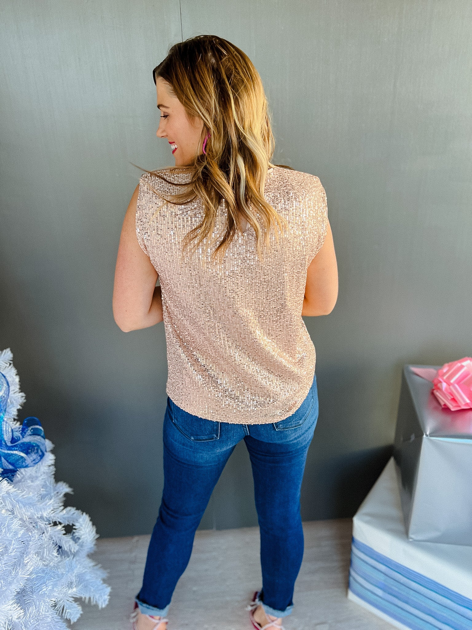 Say the Word Sequin Top - Rose Gold