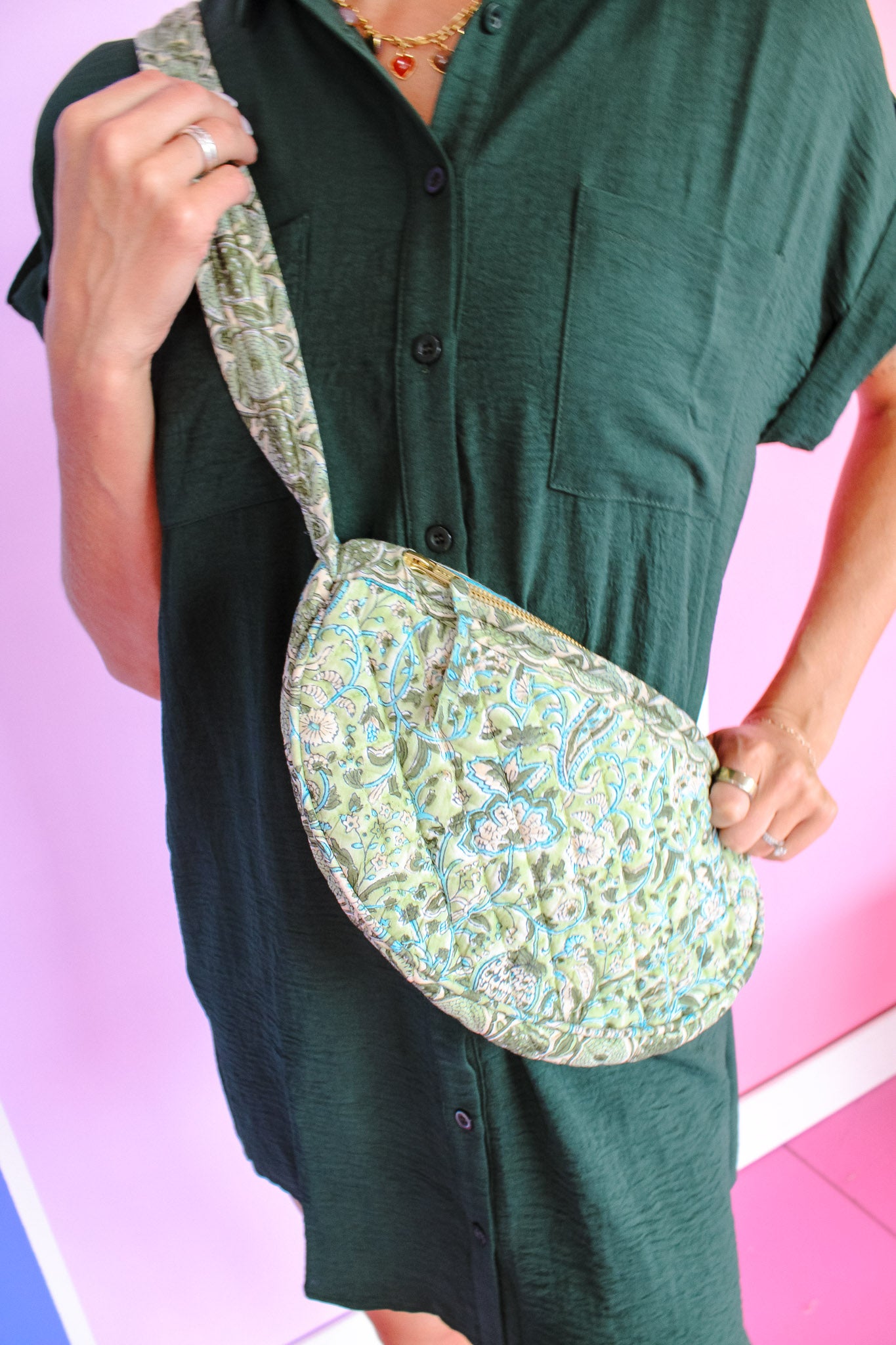 Bright Side Quilted Floral Bag - Moss + Dark olive  + Peacock