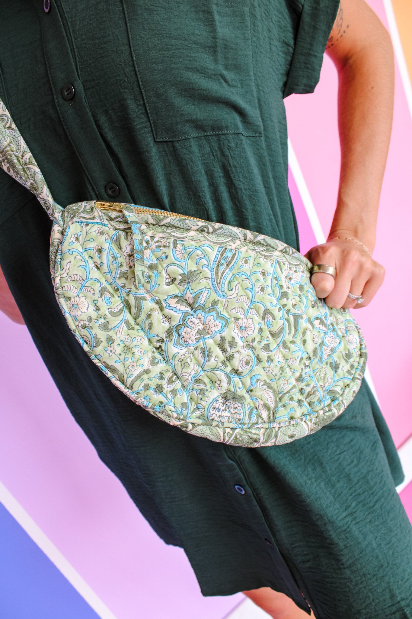 Bright Side Quilted Floral Bag - Moss + Dark olive  + Peacock