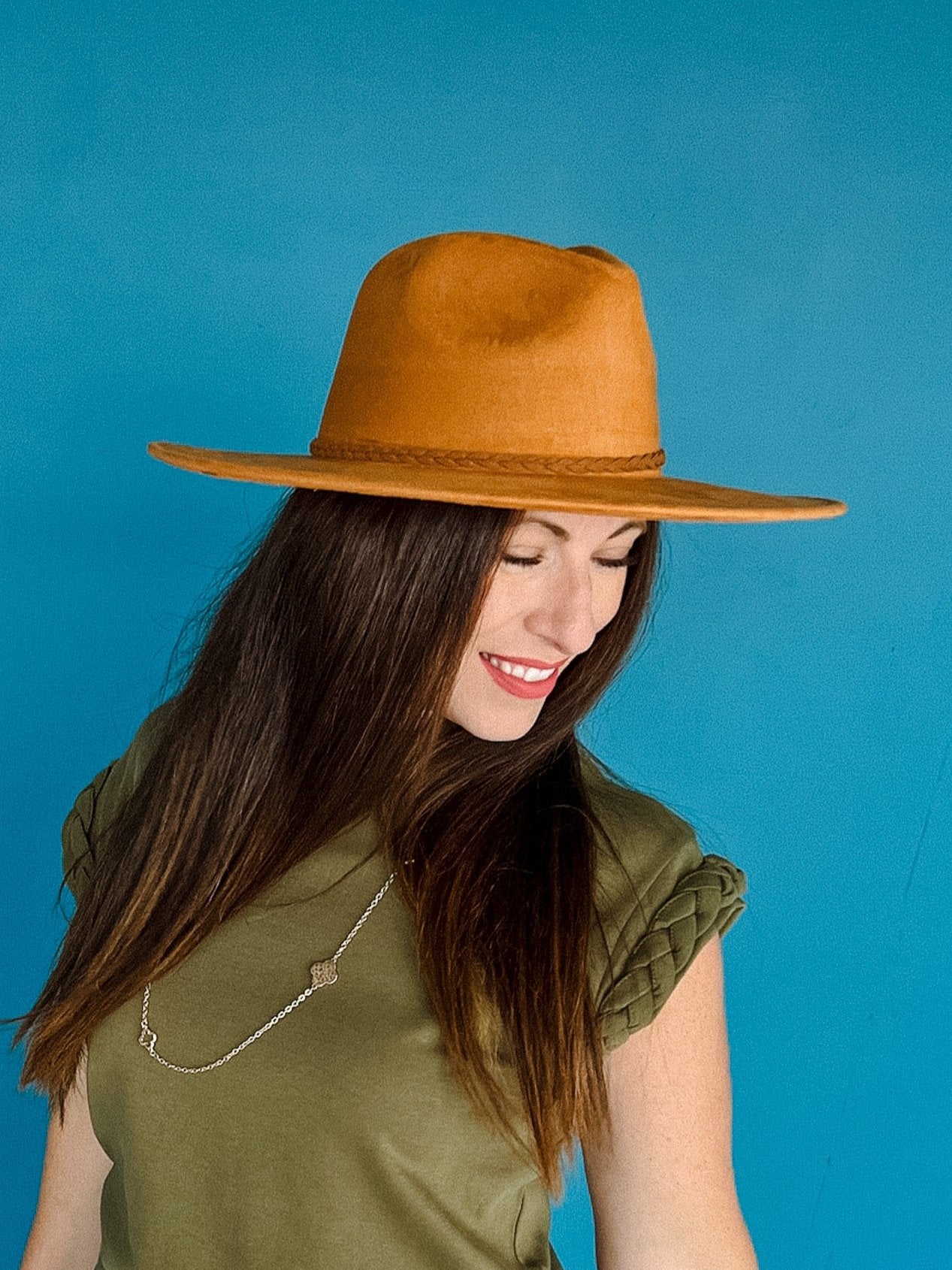 Aspen Wide Brim Suede Hat - Cinnamon