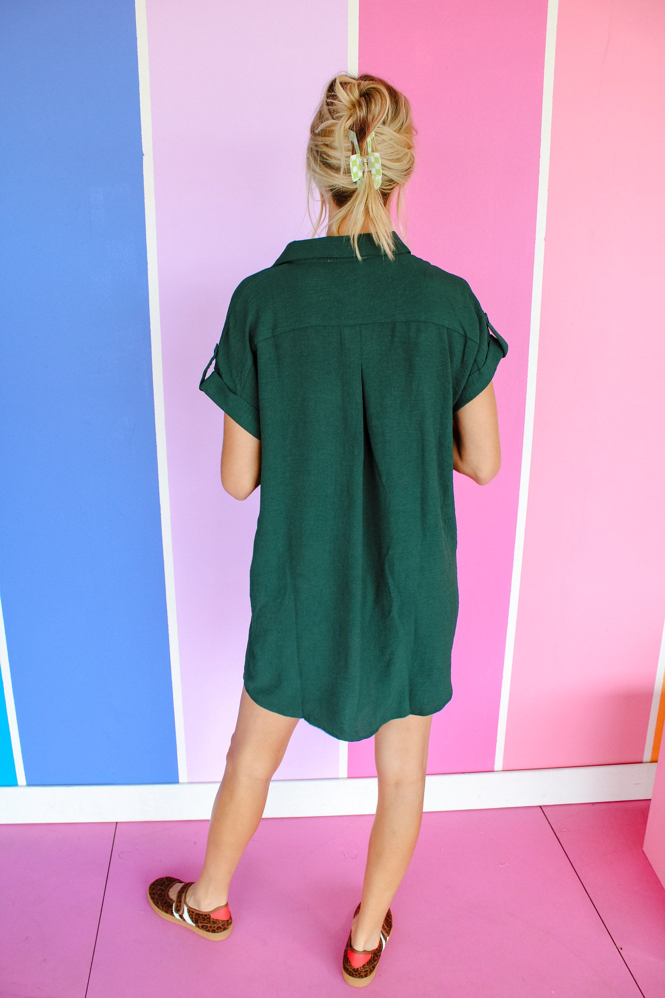 Jamie Button Up Dress - Pine/Forest Green