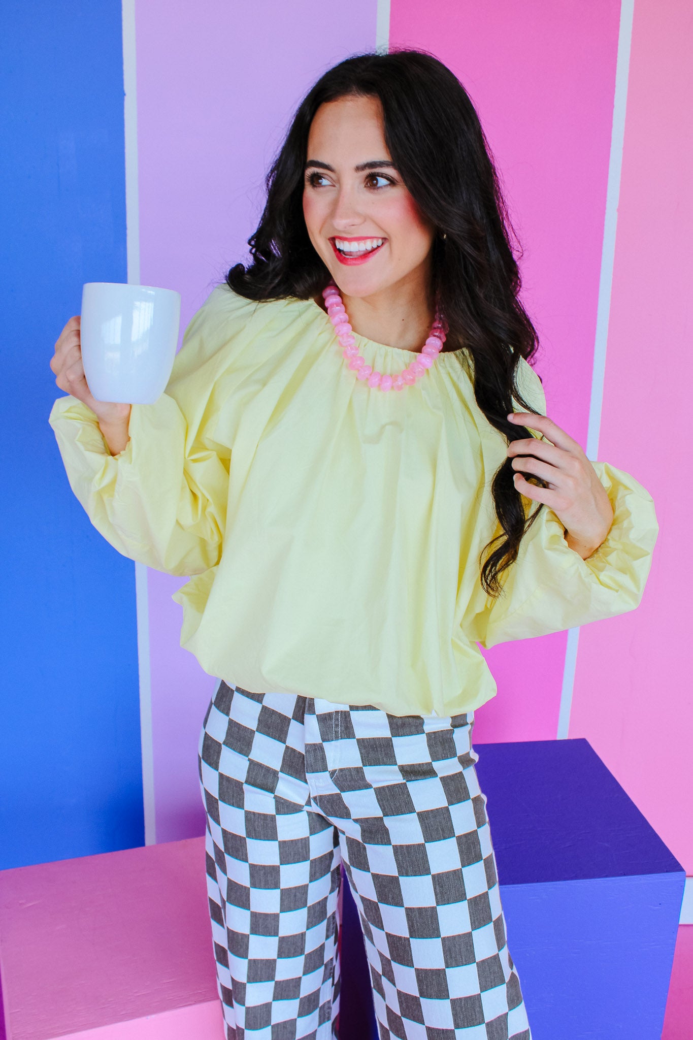 Judy Bubble Hem Blouse - Cool Yellow