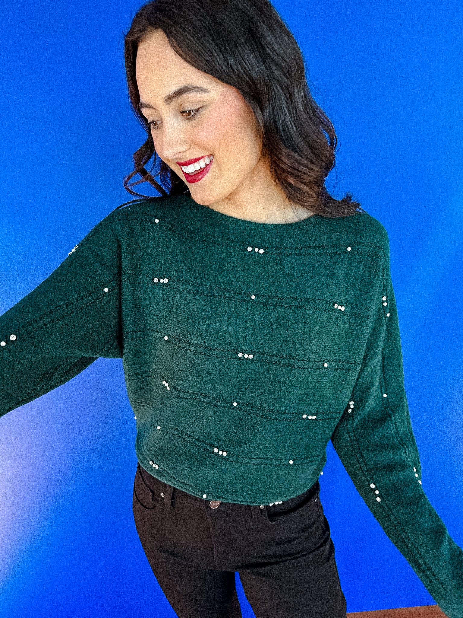 Adalyn Jewel Detail Sweater - Pine