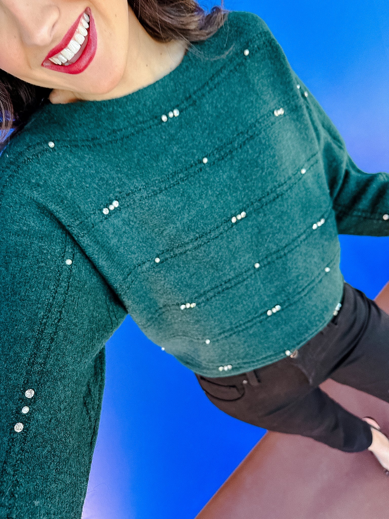 Adalyn Jewel Detail Sweater - Pine