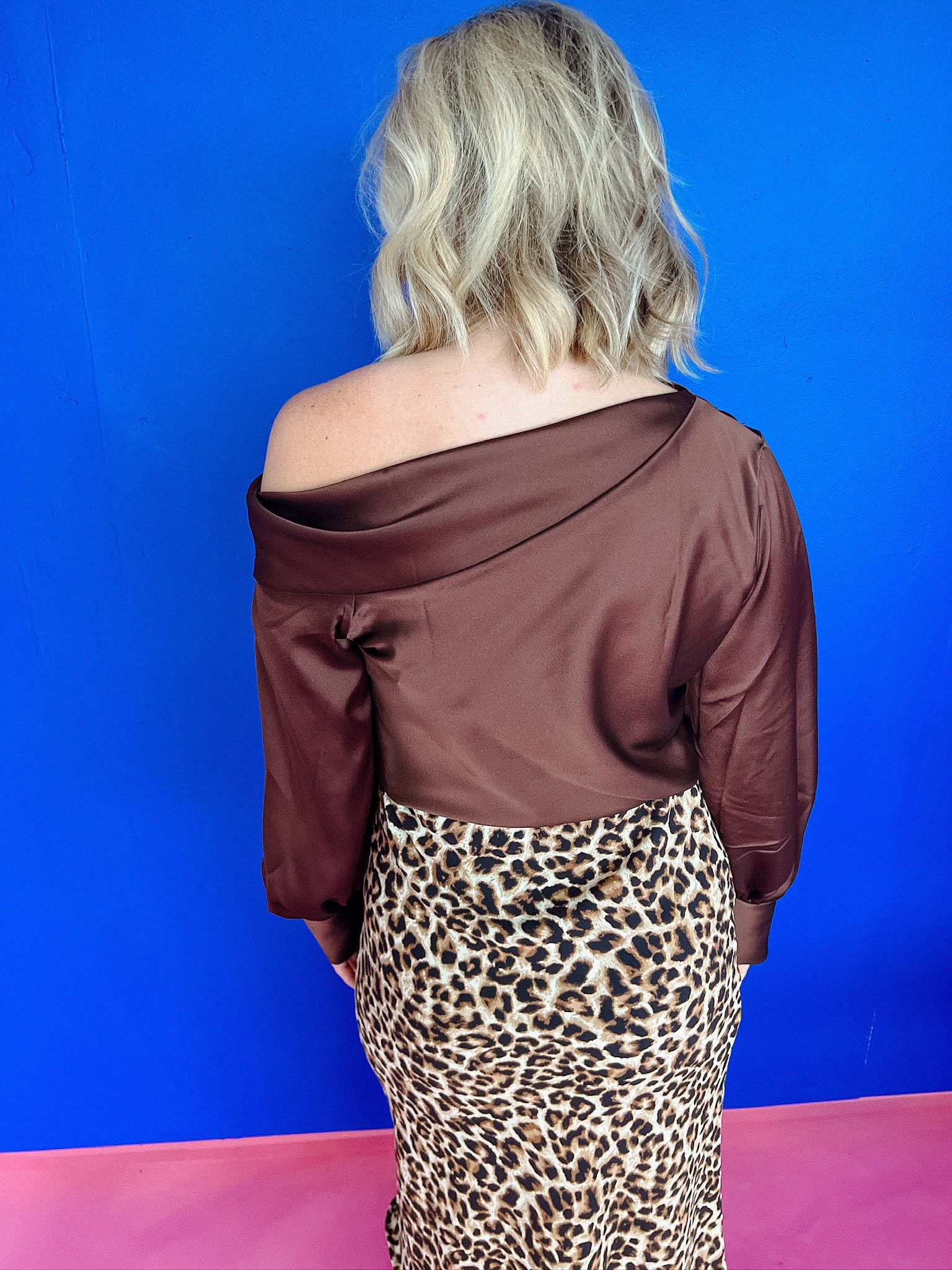 Shelby Drop Shoulder Satin Top - Dark Brown