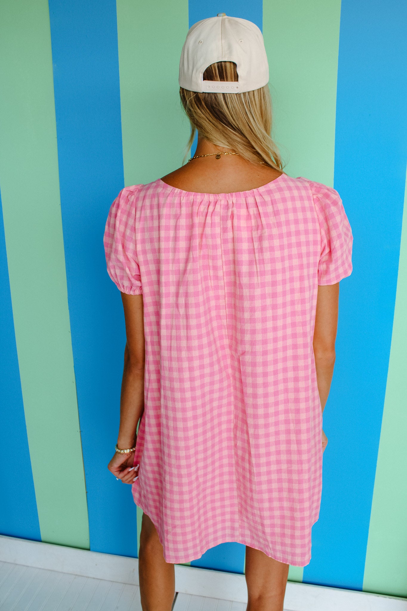 Leona Gingham Mini Dress - Shocking Pink + Salmon