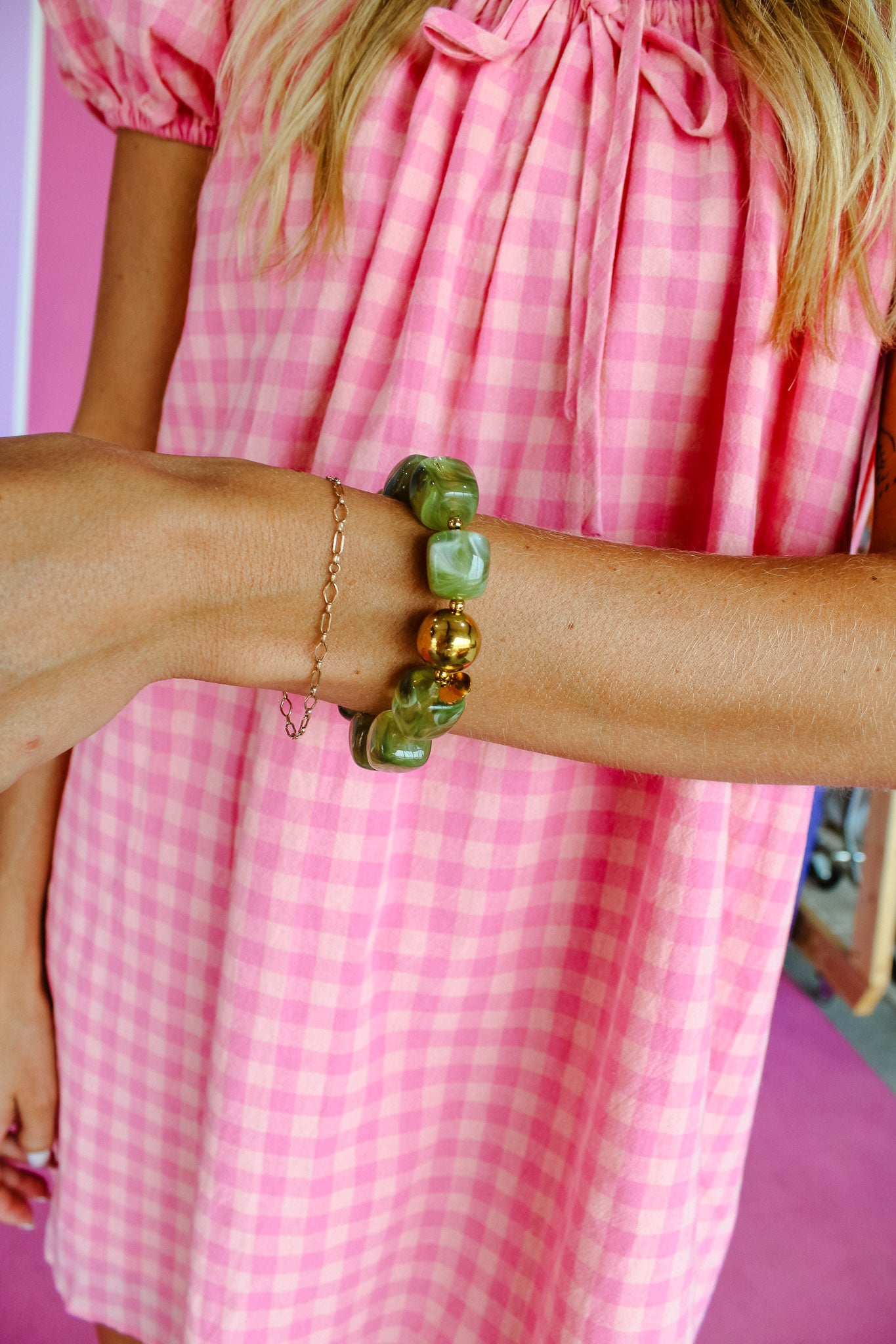 Paloma Chunky Beaded Bracelet - Light Moss