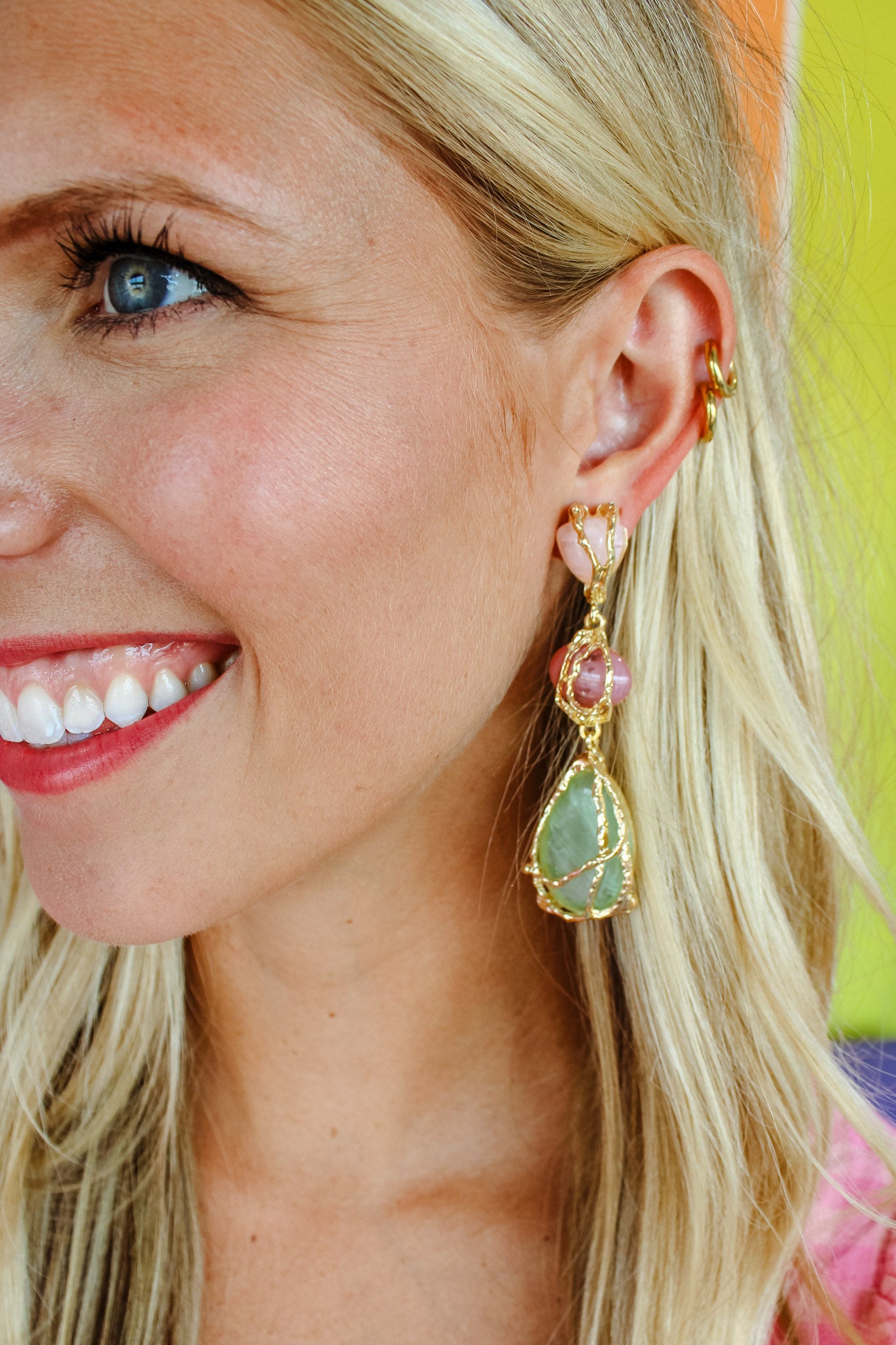 Golden Glow Statement Earrings - Gold + Apple Jade