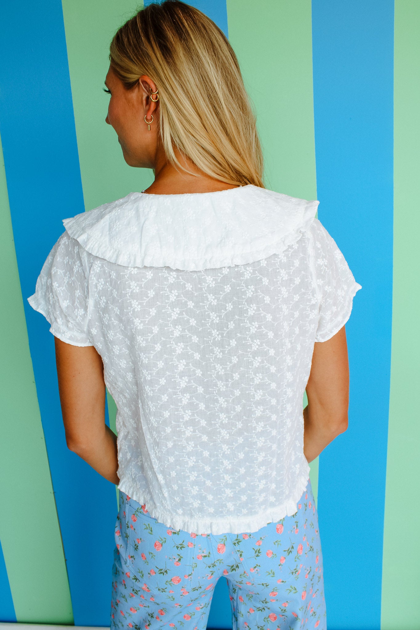 Bella Floral Embroidered Top - Soft White/Ivory