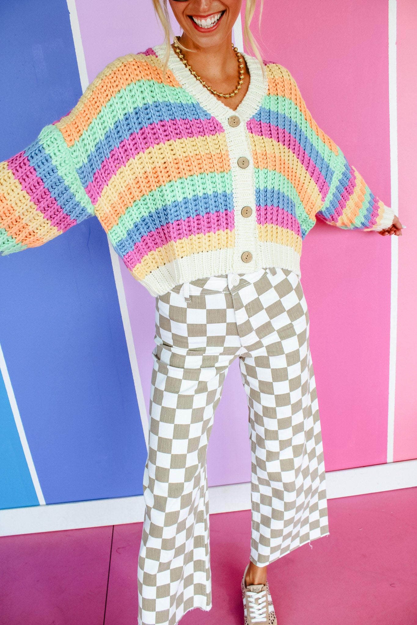 Colette Striped Knit Cardigan - Oatmeal + Tangerine + Light Corn