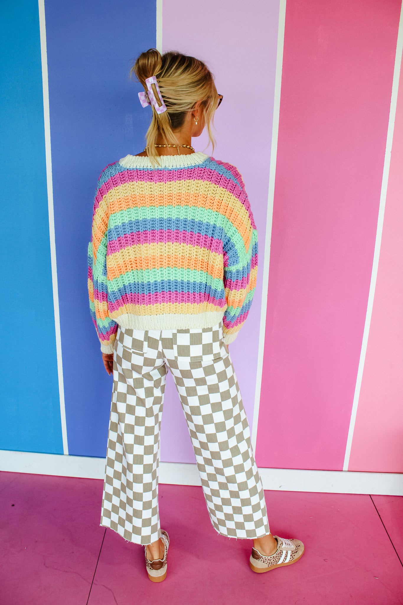 Colette Striped Knit Cardigan - Oatmeal + Tangerine + Light Corn