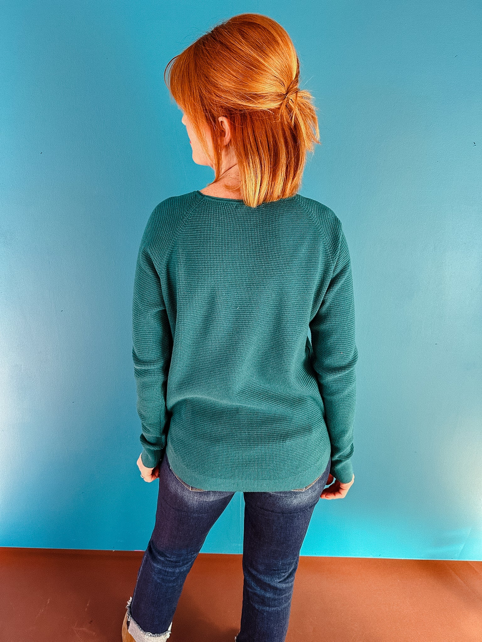 Tiegan Waffle Textured Pullover - Teal