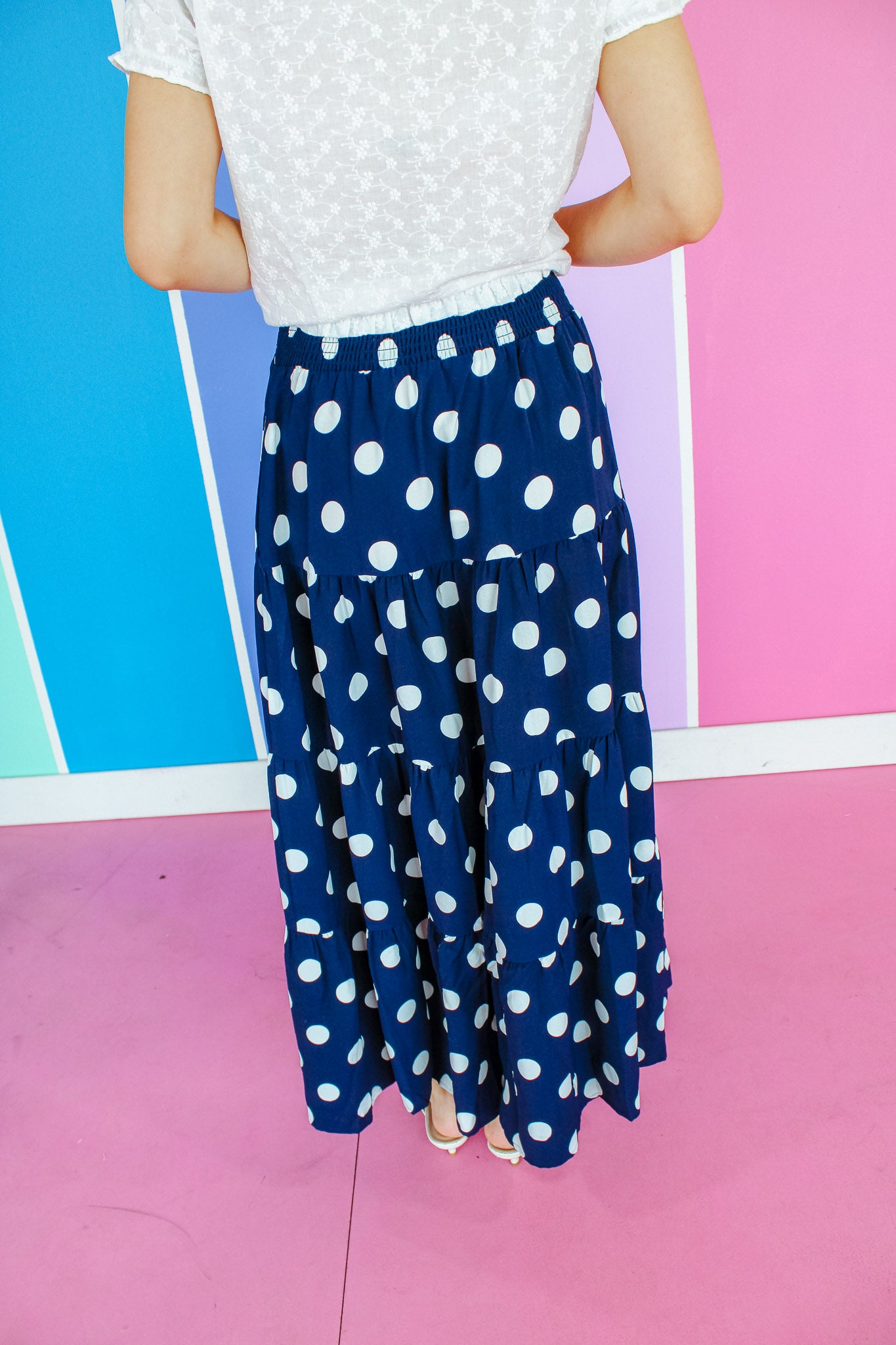 Nicki Tiered Polka Dot Maxi Skirt - Navy
