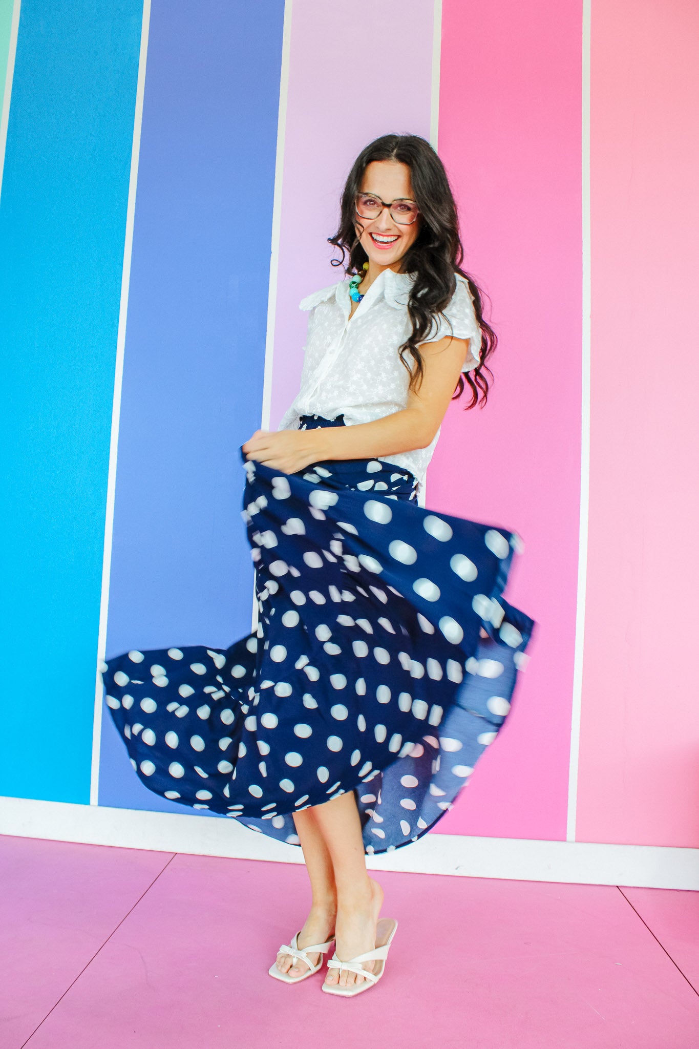 Nicki Tiered Polka Dot Maxi Skirt - Navy