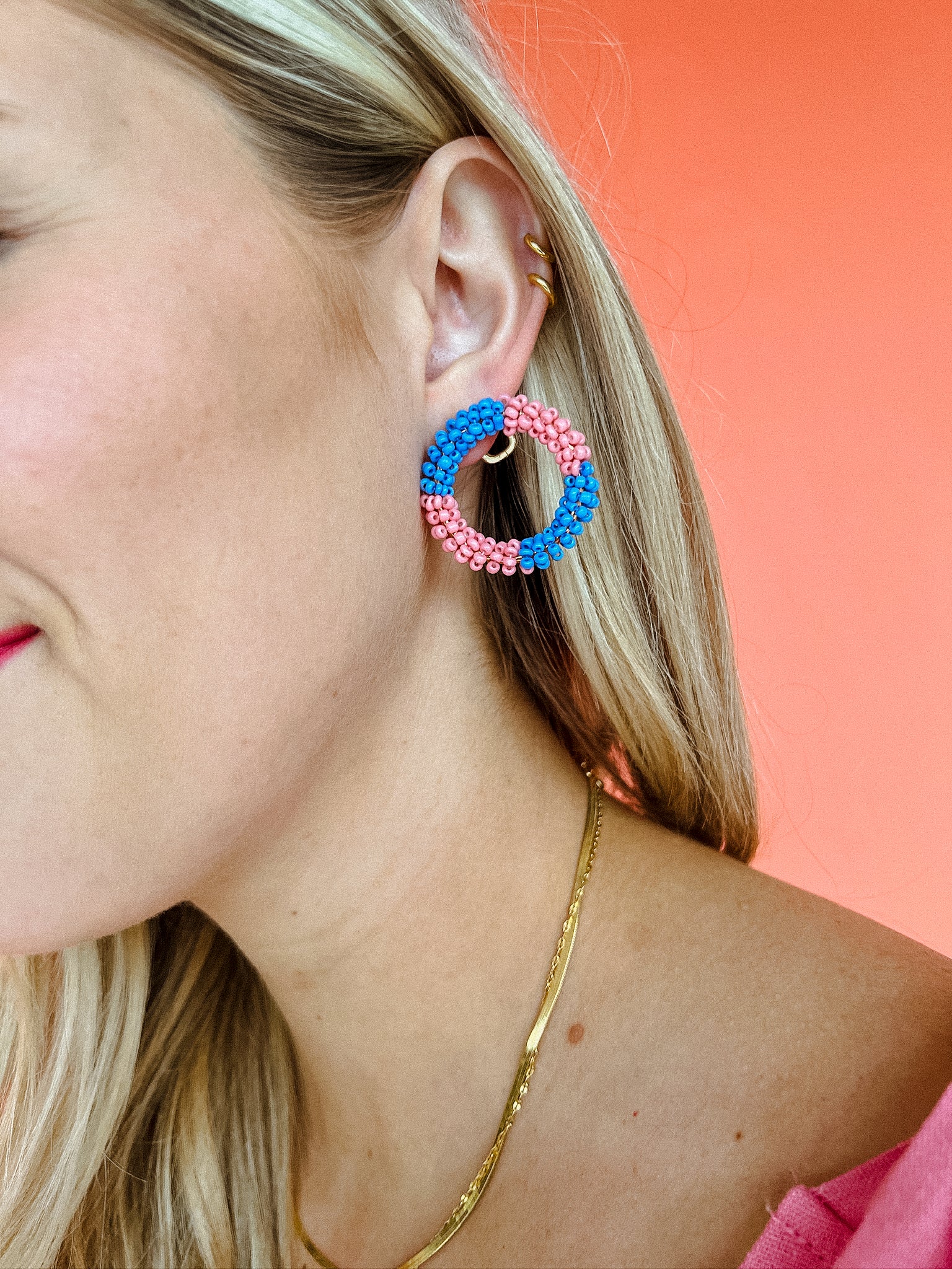 [Treasure Jewels] Colette Round Beaded Earrings - Hyacinth + Geranium Pink