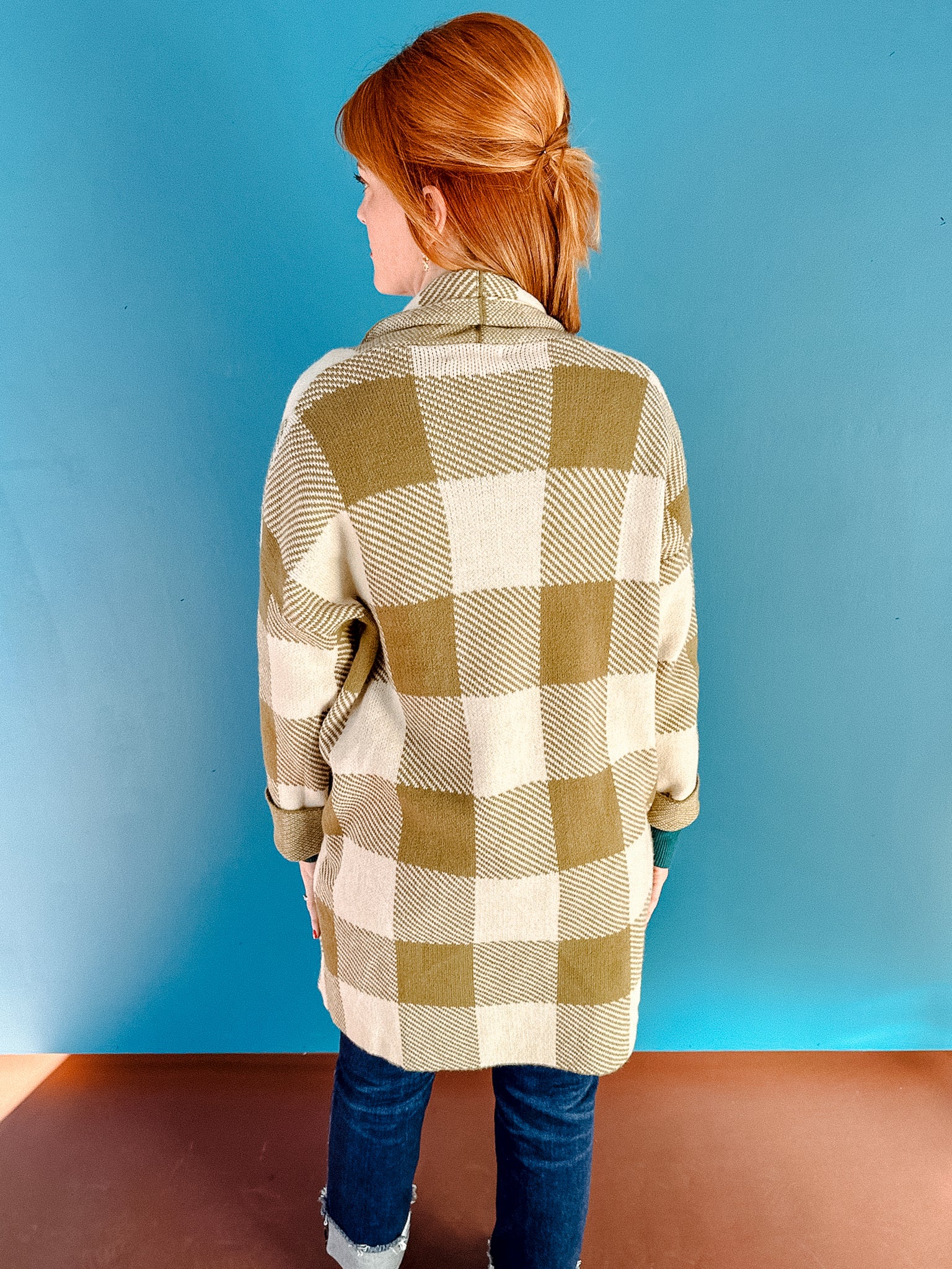 Give Me Gingham Long Cardigan - Olive + Oyster