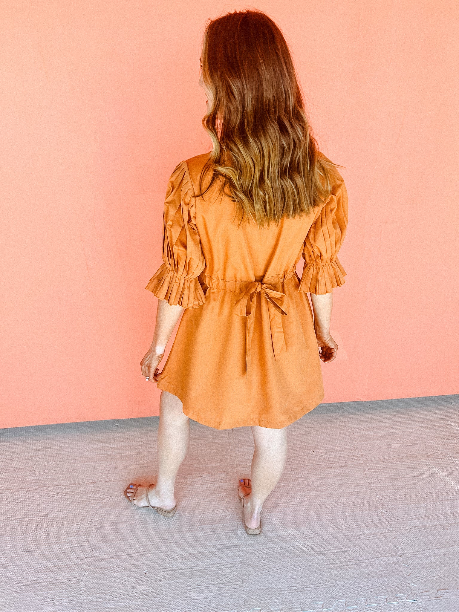 Anita Pleated Sleeve Mini Dress - Amber