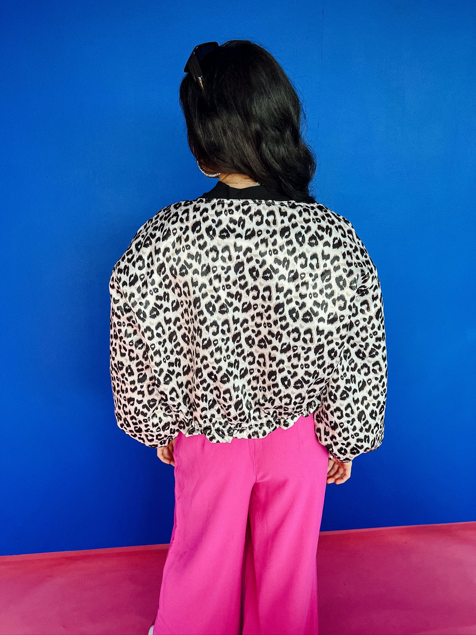 Go Wild Leopard Bomber Jacket - Black + Stone + Mole