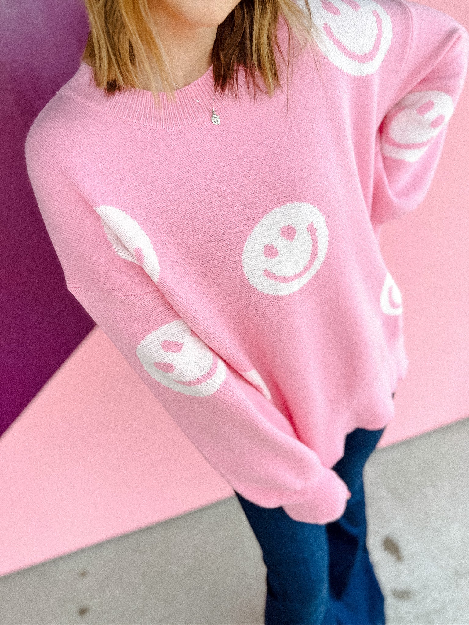 Trinity Happy Face Sweater - Clover + Soft White