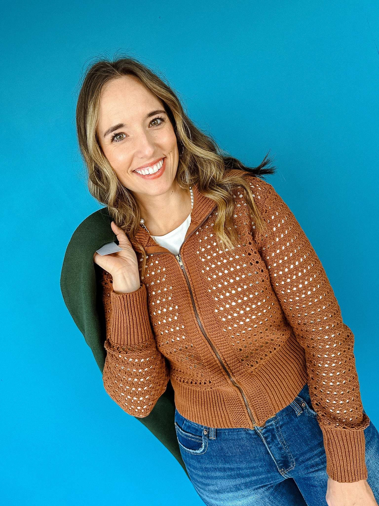 Macy Zip Up Sweater - Caramel