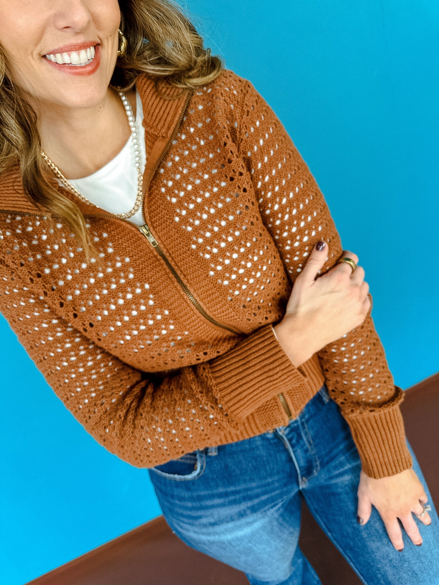 Macy Zip Up Sweater - Caramel