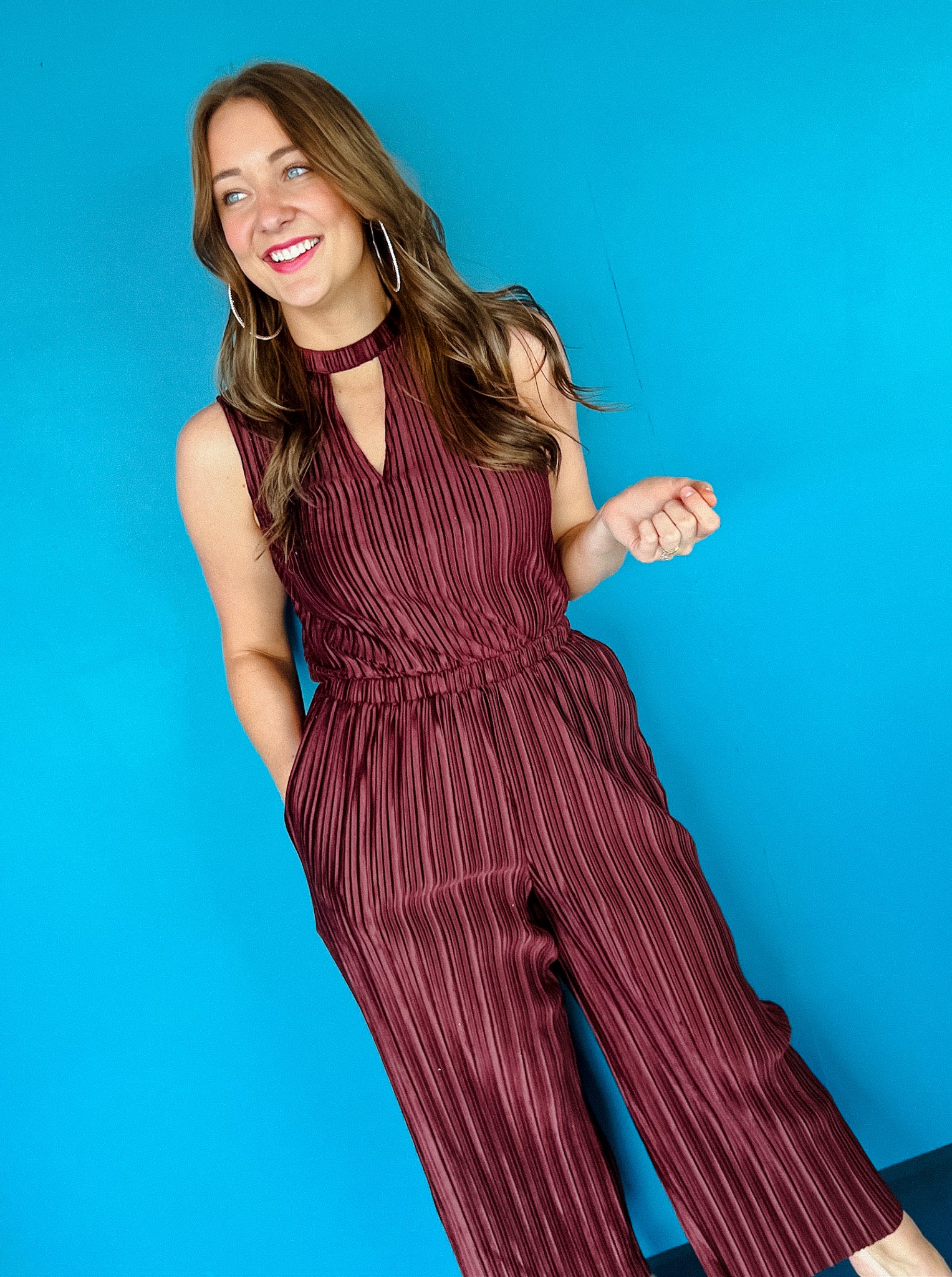 Amanda Velvet Jumpsuit - Dark Maroon