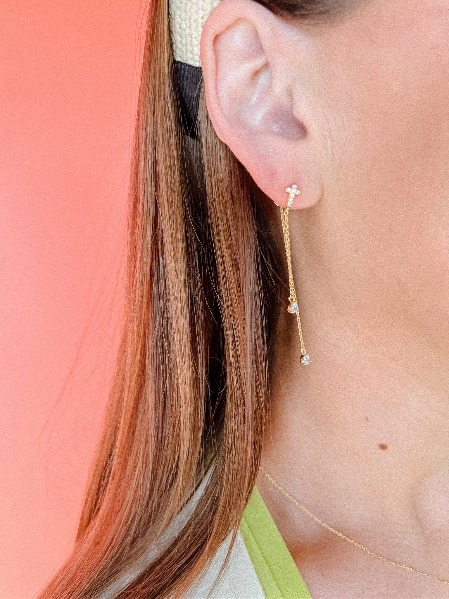 Christine Cross Dangle Earrings - Gold