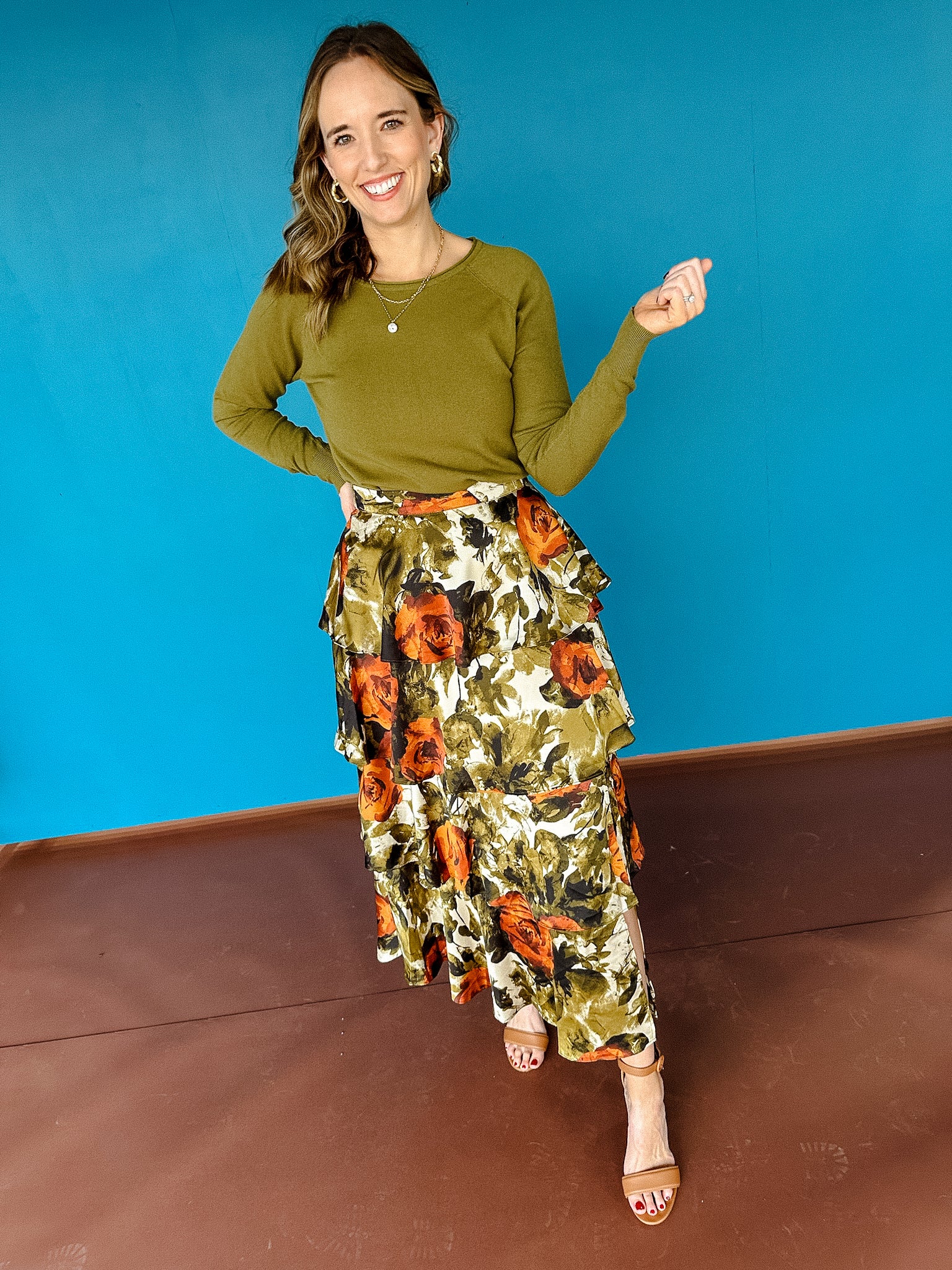 Gail Floral Skirt - Rust + Olive + Amber