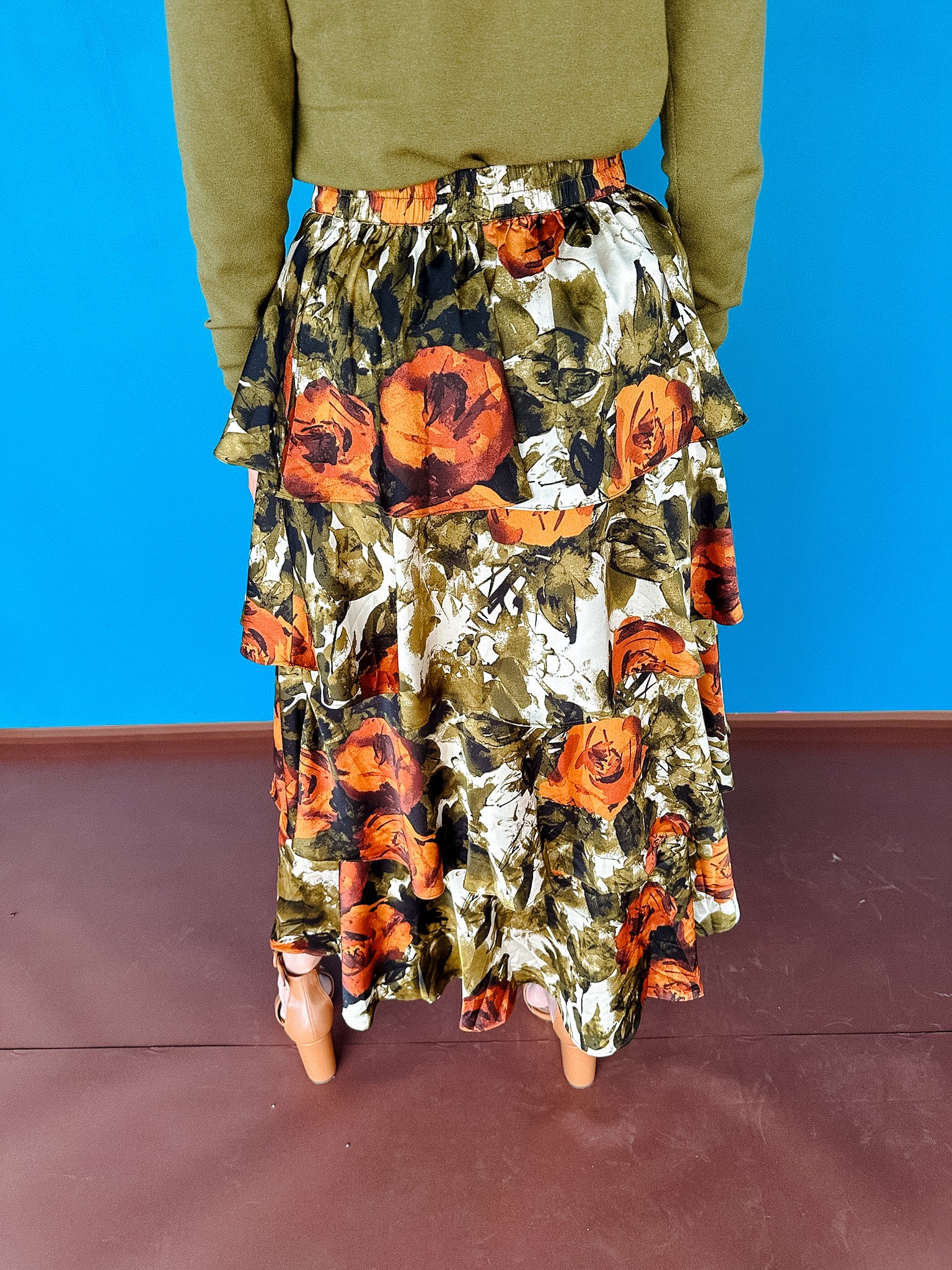 Gail Floral Skirt - Rust + Olive + Amber