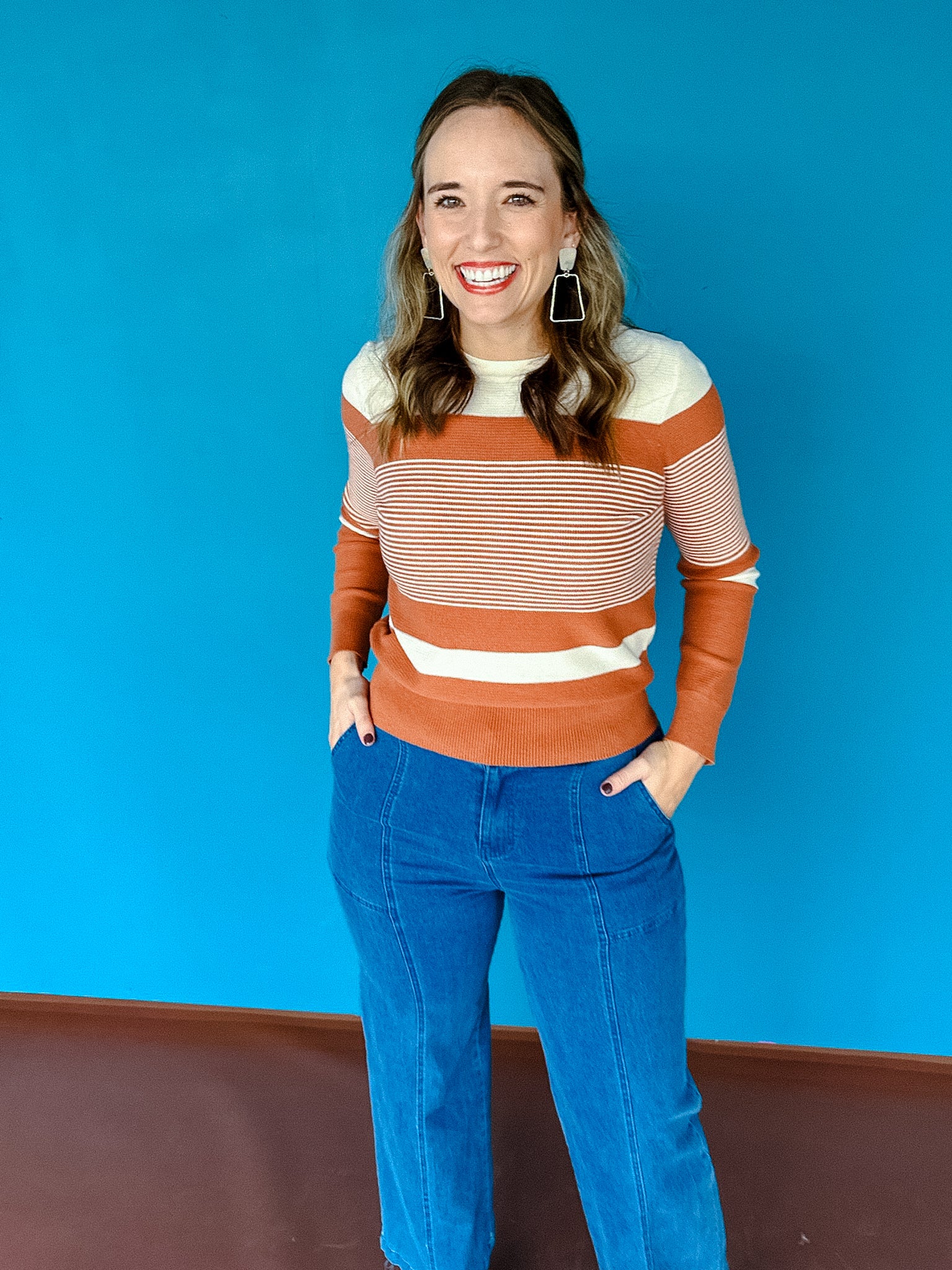 Suzie Colorblock Sweater - Rust + Oyster