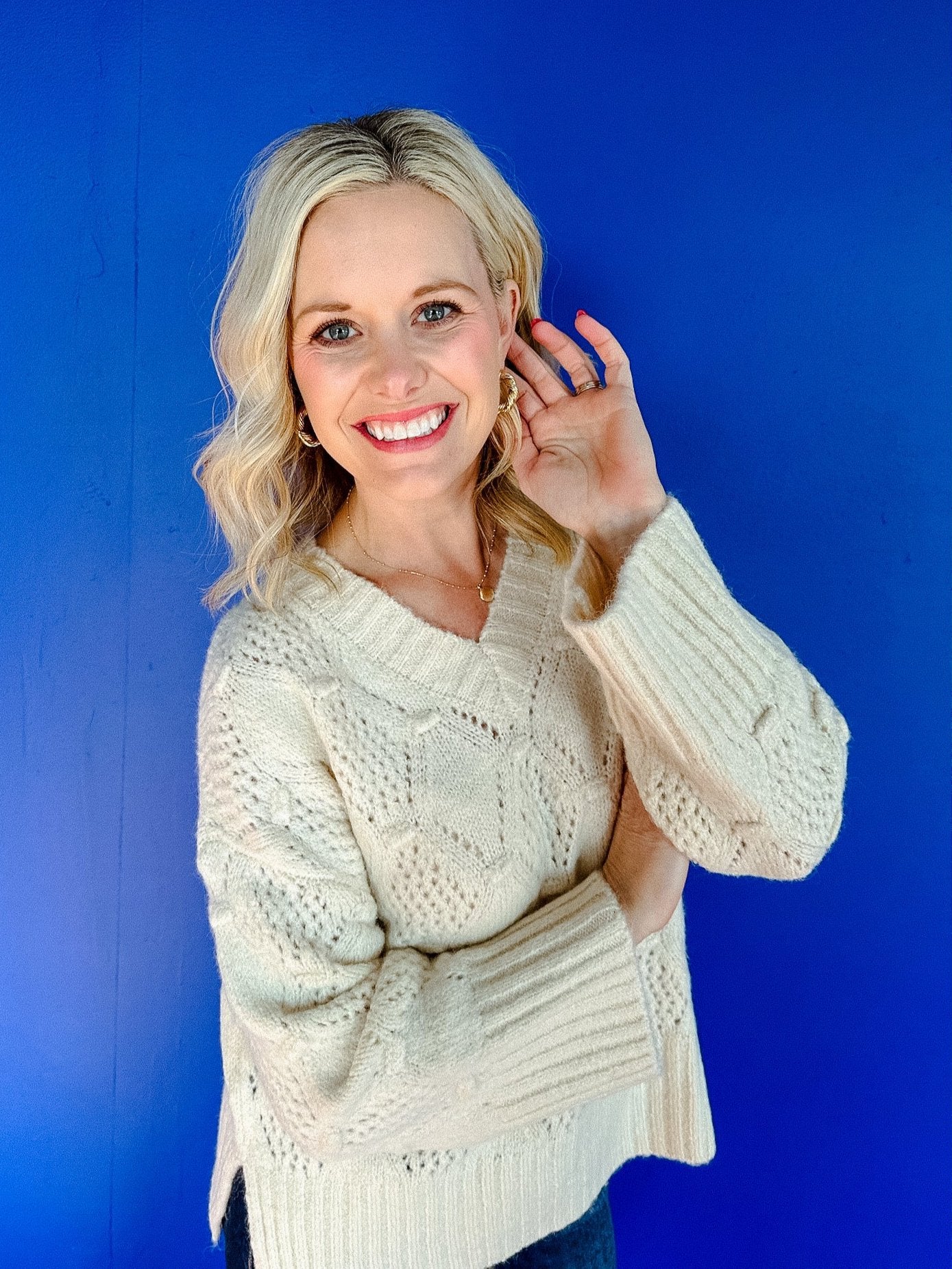 Aubrie V-Neck Sweater - Oatmeal