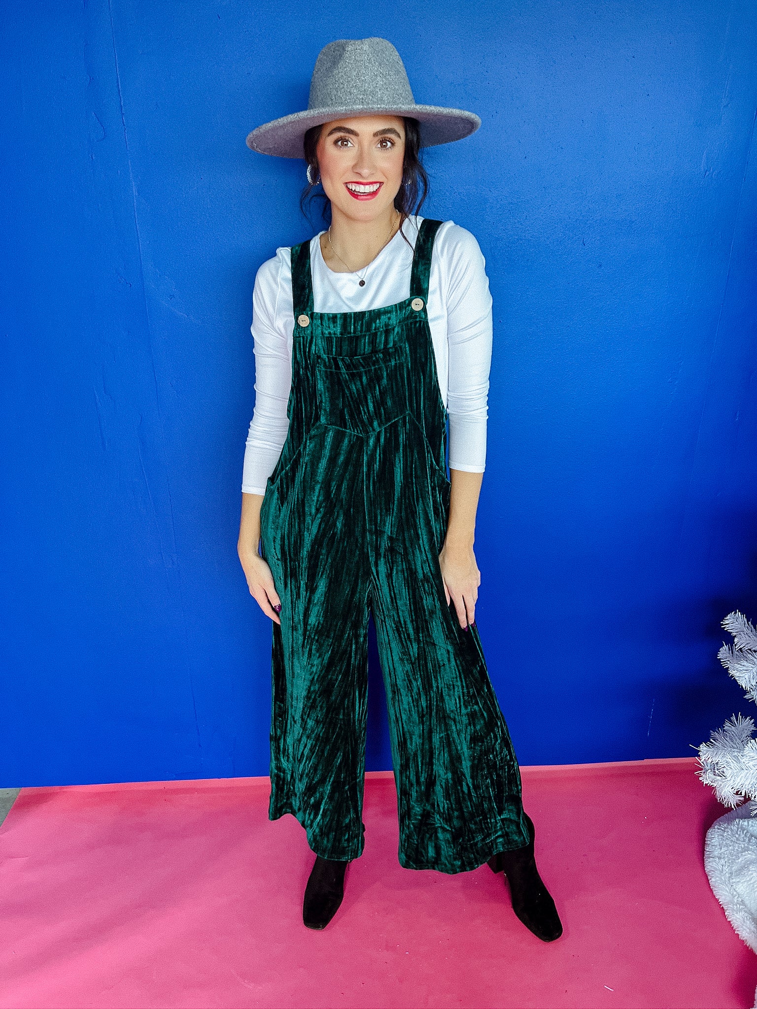 Arianna Velvet Overalls - Dark Emerald