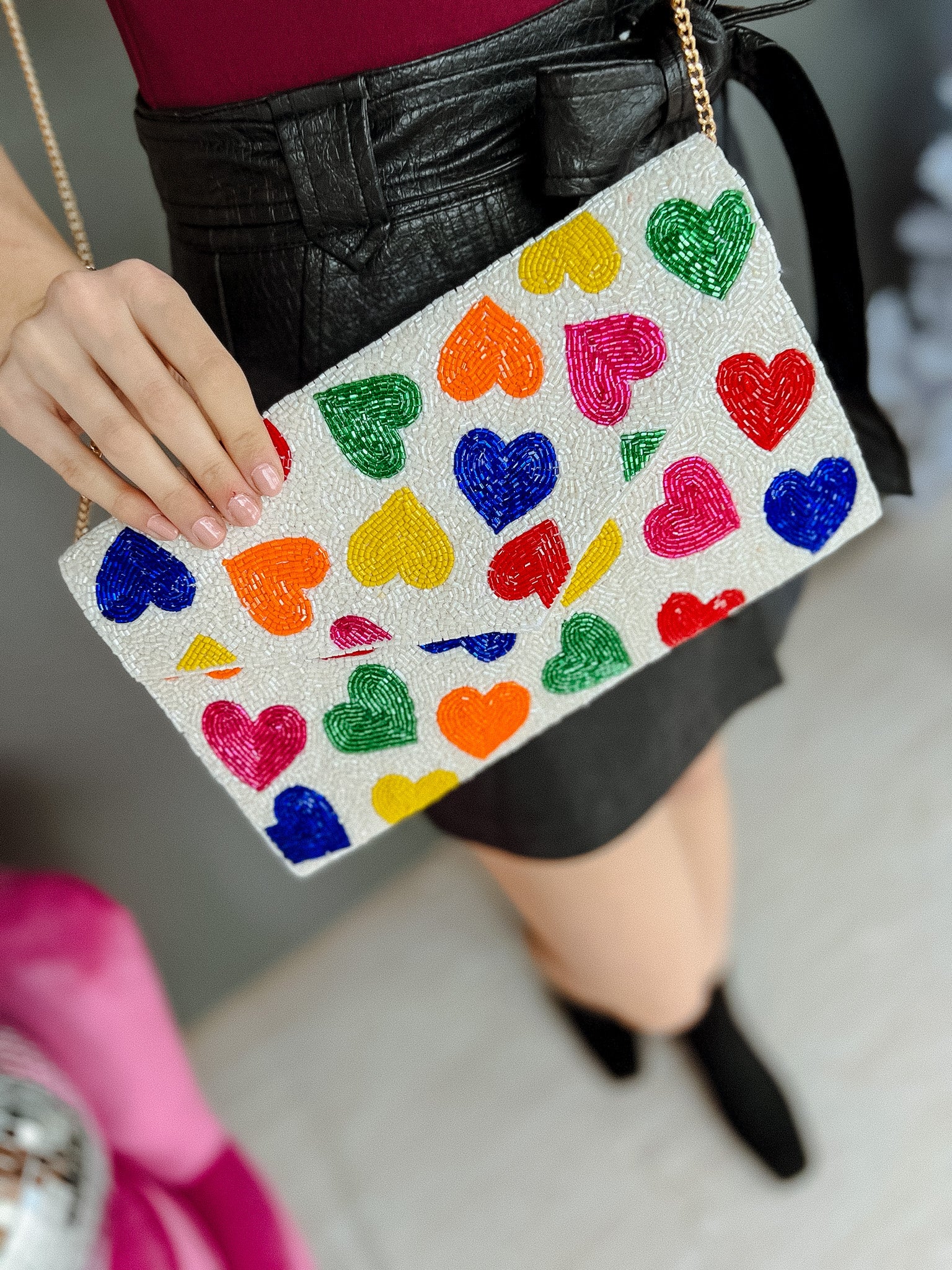 [Treasure Jewels] Cammie Heart Beaded Clutch - Bright White + Bright Navy + Leaf Green + Magenta + True Red