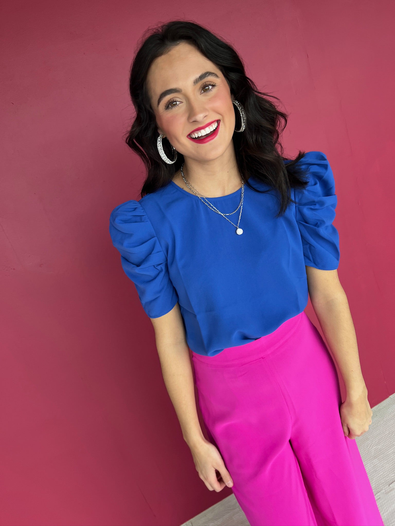 Made You Look Puff Sleeve Top - Royal Blue