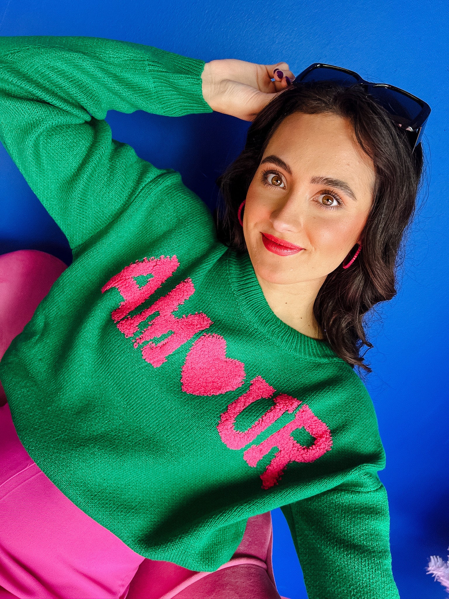 My Love Crewneck Sweater - Emerald + Magenta