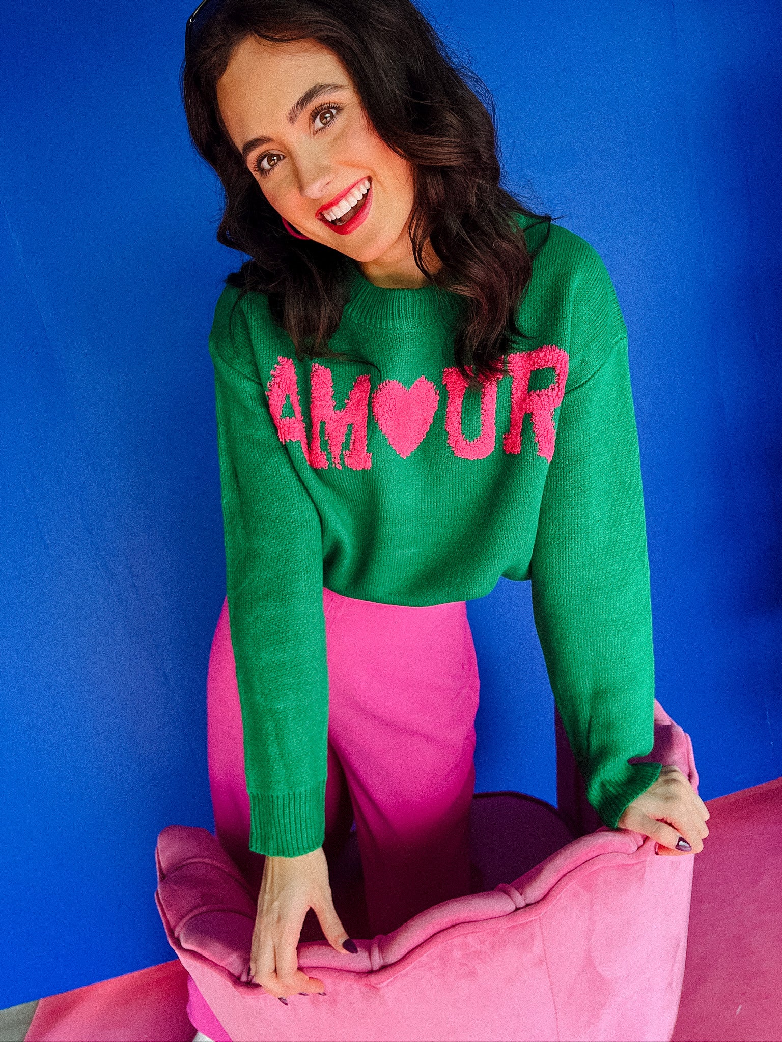 My Love Crewneck Sweater - Emerald + Magenta