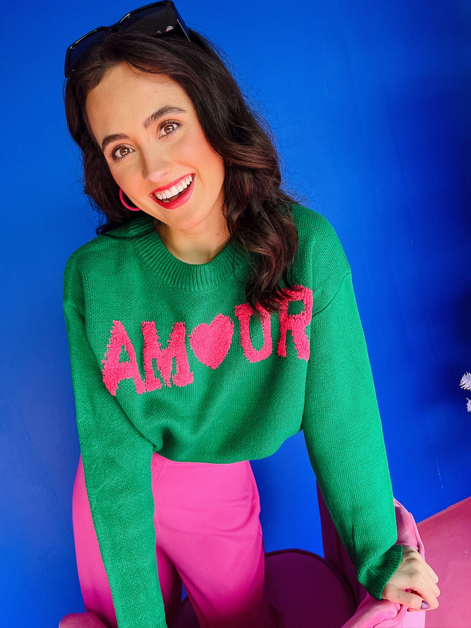 My Love Crewneck Sweater - Emerald + Magenta