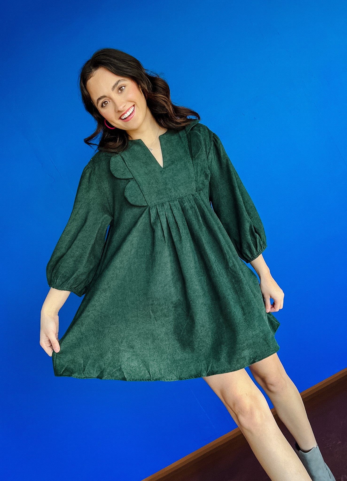 Marsha Corduroy Mini Dress - Pine