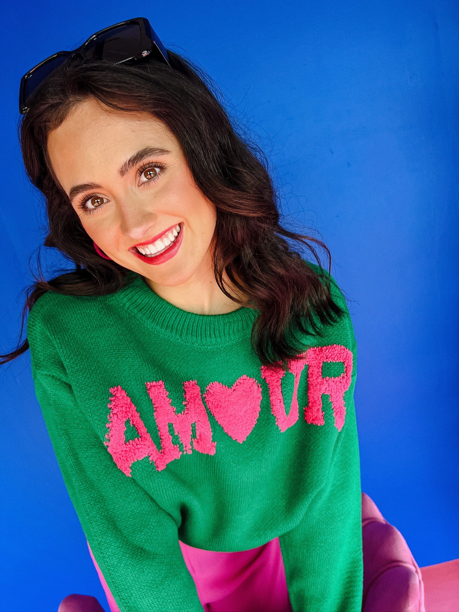 My Love Crewneck Sweater - Emerald + Magenta