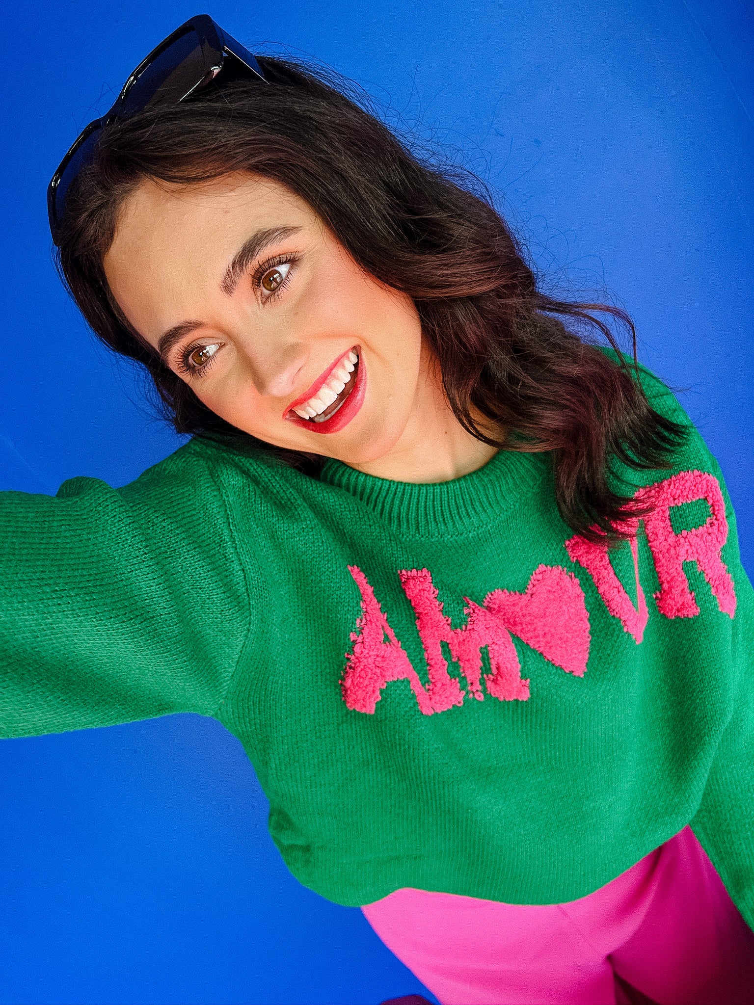 My Love Crewneck Sweater - Emerald + Magenta