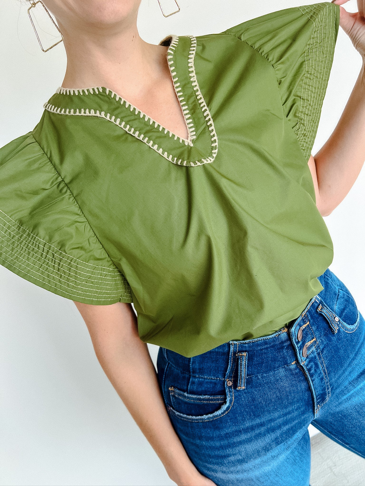 Janelle Ruffle Sleeve Blouse - Olive