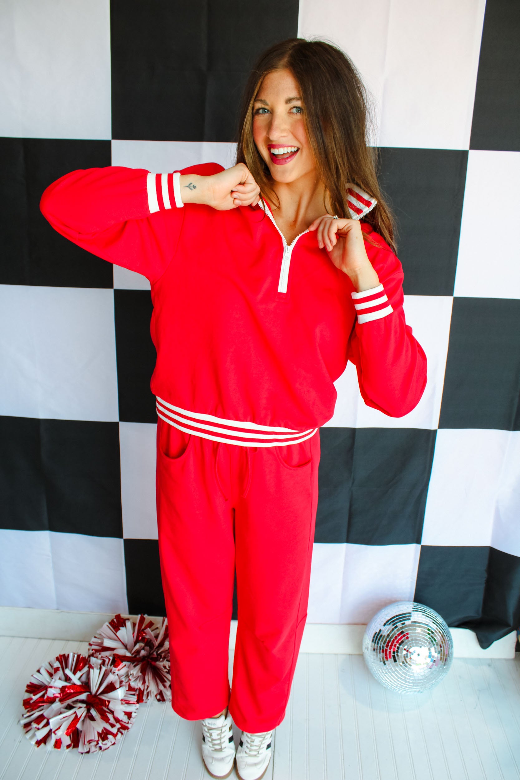 [MyEllement Exclusive] Scarlett Varsity Quarter Zip - True Red