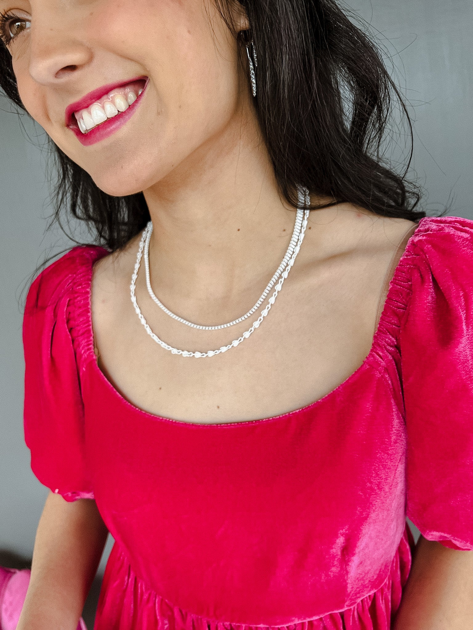 [Treasure Jewels] Theresa Double Enamel Necklace - Bright White
