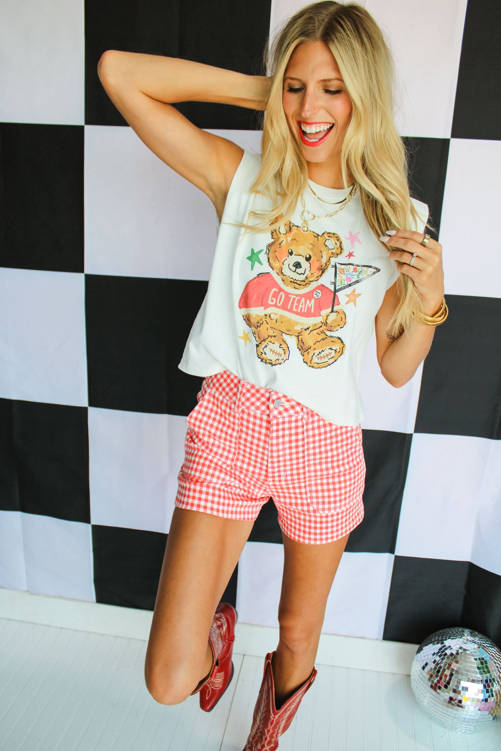 Sam High Rise Gingham Shorts - Warm Red