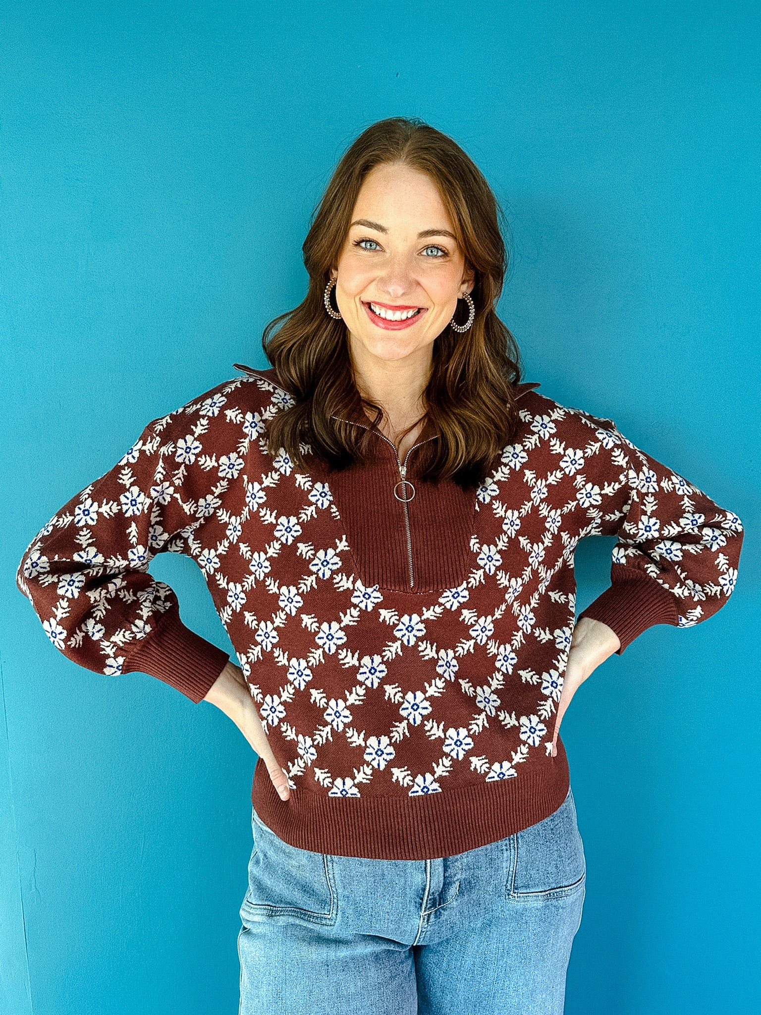 Kendall Half Zip Sweater - Rose Brown + Dark Heliotrope