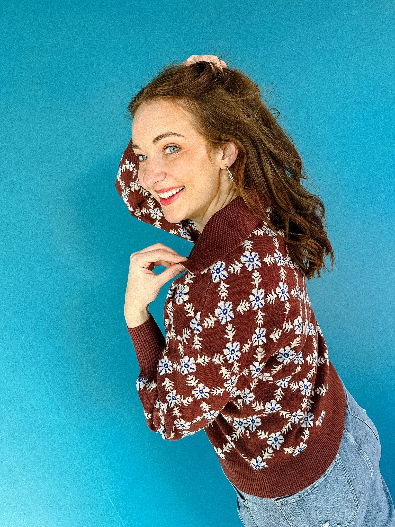 Kendall Half Zip Sweater - Rose Brown + Dark Heliotrope