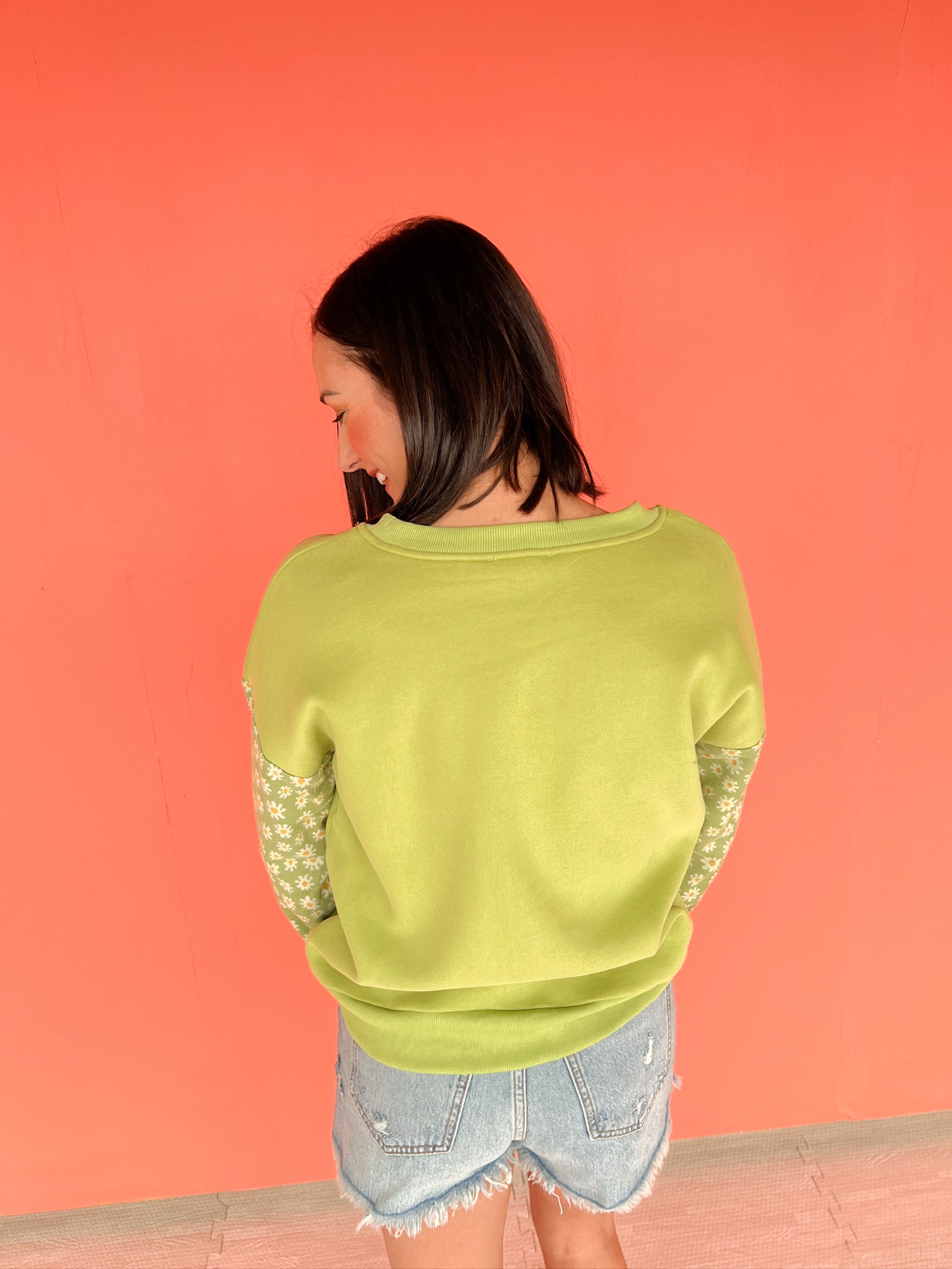 Mickey Flower Knit Sweater - Muted Grass Green