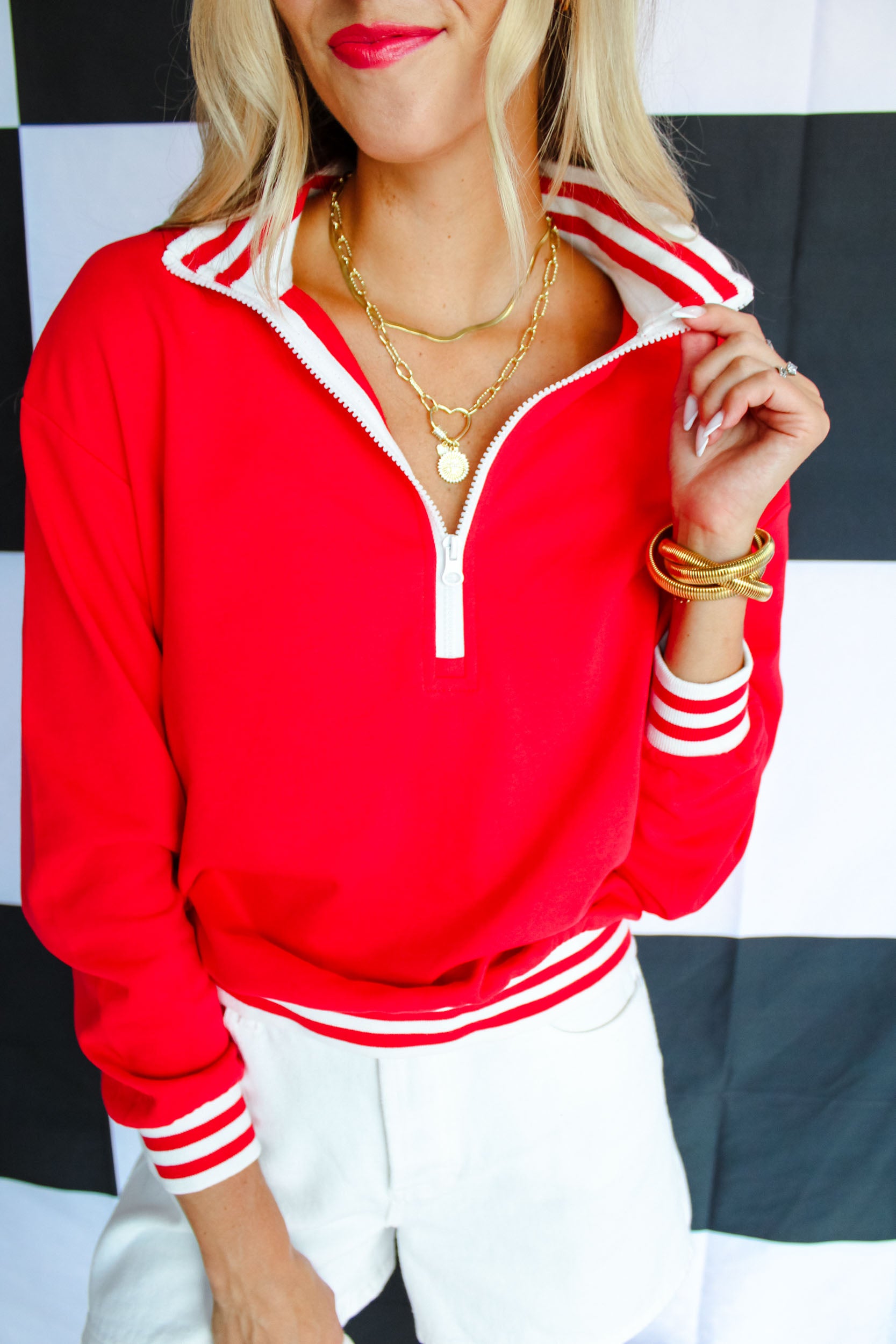 [MyEllement Exclusive] Scarlett Varsity Quarter Zip - True Red
